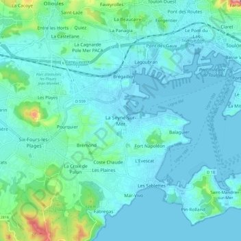 Carte topographique La Seyne-sur-Mer, altitude, relief