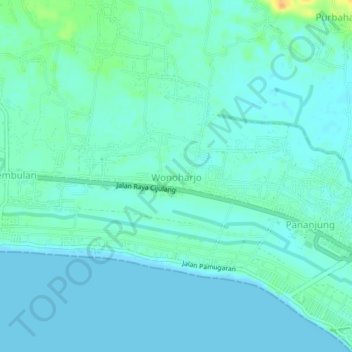 Carte topographique Wonoharjo, altitude, relief