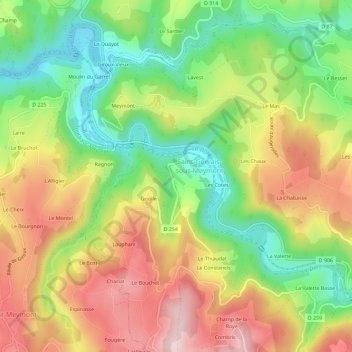 Carte topographique La Combe, altitude, relief