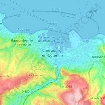 Carte topographique Cherbourg, altitude, relief