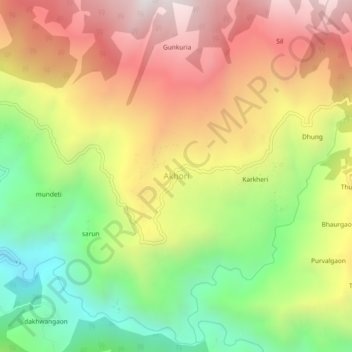 Carte topographique Akhori, altitude, relief