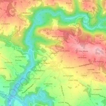 Carte topographique Colonges, altitude, relief