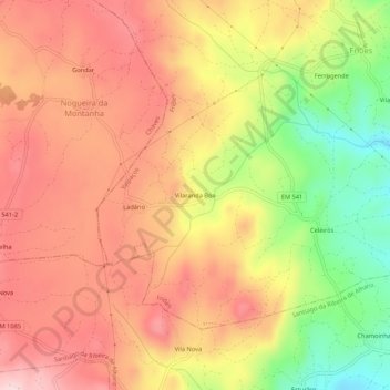 Carte topographique Vilaranda Boa, altitude, relief