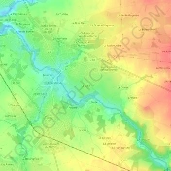 Carte topographique Le Gatz, altitude, relief