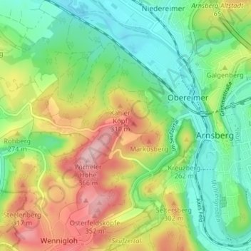Carte topographique Capune, altitude, relief