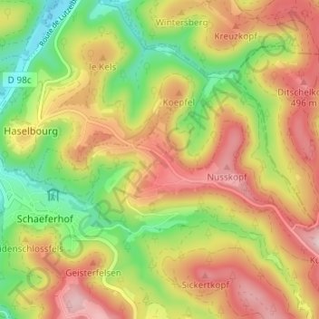 Carte topographique Hellert, altitude, relief