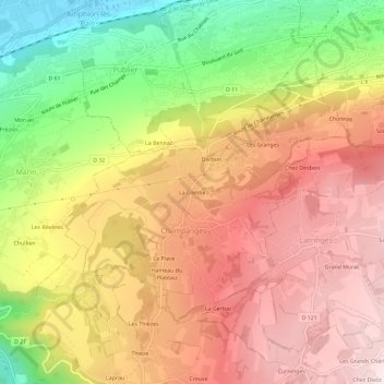 Carte topographique La Combe, altitude, relief