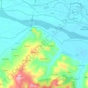 Carte topographique Cascine, altitude, relief