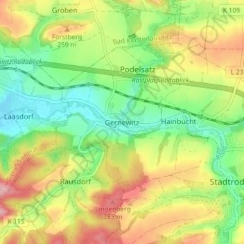 Carte topographique Gernewitz, altitude, relief