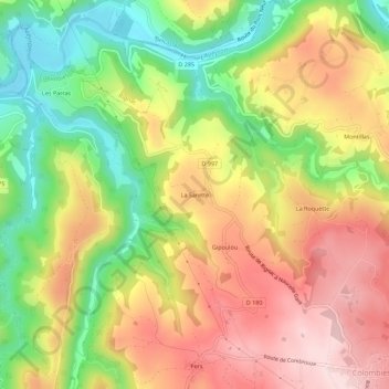 Carte topographique La Sarette, altitude, relief