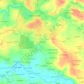 Carte topographique Les Marettes, altitude, relief