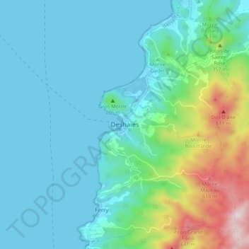Carte topographique Deshaies, altitude, relief