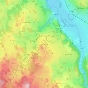 Carte topographique Les Pradeaux, altitude, relief
