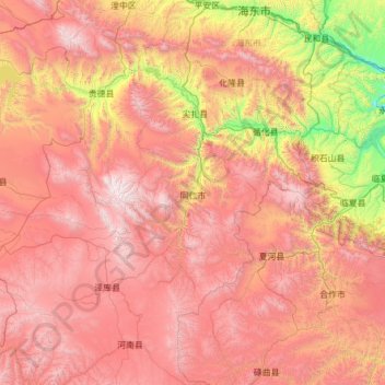 Carte topographique Huangnan, altitude, relief