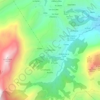 Carte topographique La Melandrera, altitude, relief