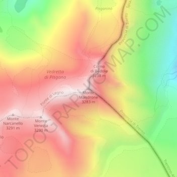 Carte topographique Monte Mandrone, altitude, relief