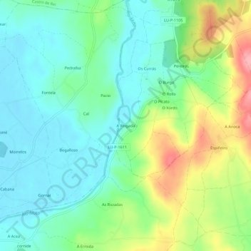 Carte topographique A Reigada, altitude, relief