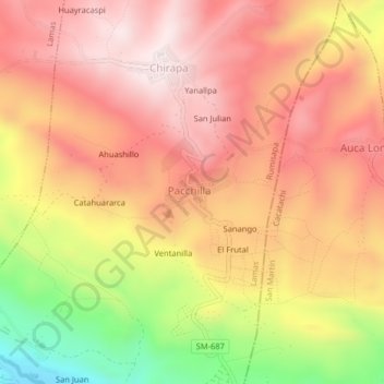 Carte topographique Pachilla, altitude, relief