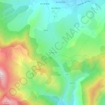Carte topographique Les Sagnes, altitude, relief