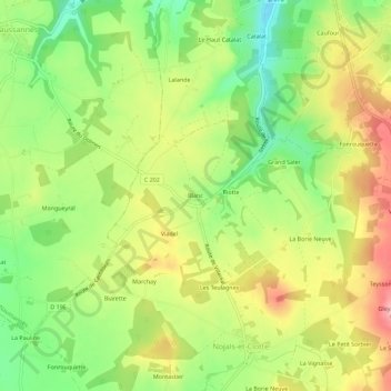 Carte topographique Blanc, altitude, relief