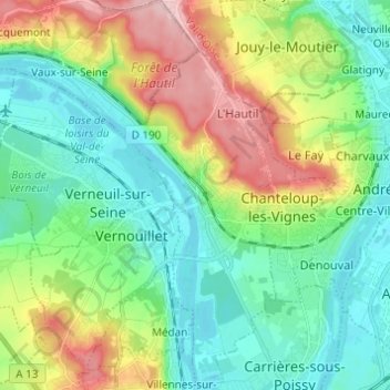 Carte topographique Triel-sur-Seine, altitude, relief