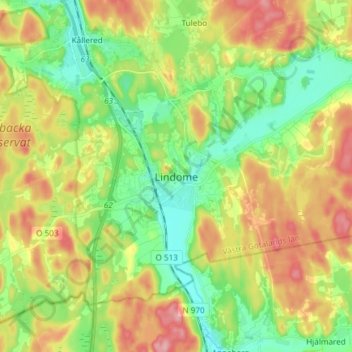 Carte topographique Lindome, altitude, relief