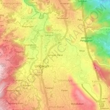 Carte topographique Banaran Barat, altitude, relief