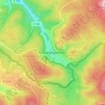 Carte topographique Rehefeld-Zaunhaus, altitude, relief