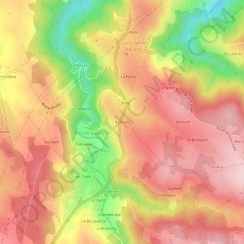 Carte topographique Rochain, altitude, relief