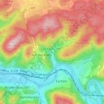 Carte topographique Blemke, altitude, relief