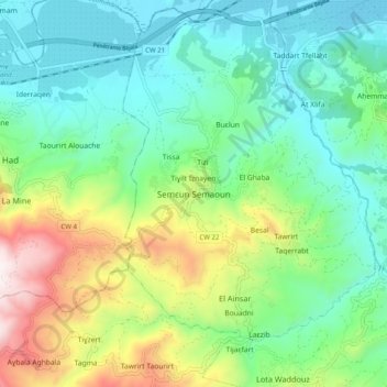 Carte topographique Semaoun, altitude, relief