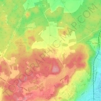 Carte topographique Hanfeld, altitude, relief