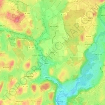 Carte topographique Haslach, altitude, relief