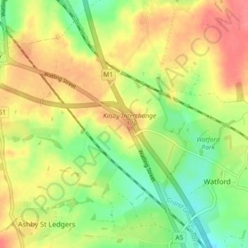 Carte topographique Watford Gap, altitude, relief