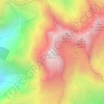 Carte topographique Vieux Chaillol, altitude, relief