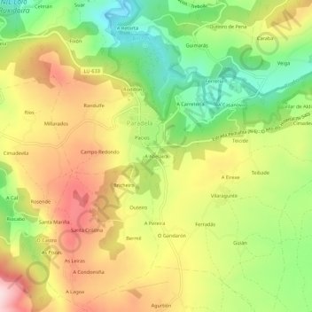 Carte topographique A Abelaira, altitude, relief