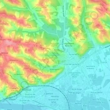 Carte topographique Le Fraisse, altitude, relief