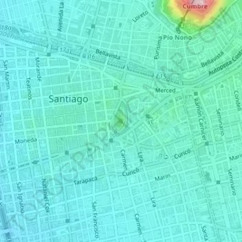 Carte topographique Cerro Santa Lucía, altitude, relief