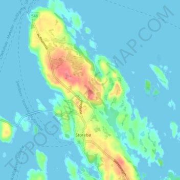 Carte topographique Birkeland, altitude, relief