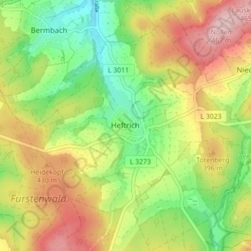 Carte topographique Heftrich, altitude, relief