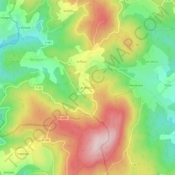Carte topographique Les Bruniaux, altitude, relief