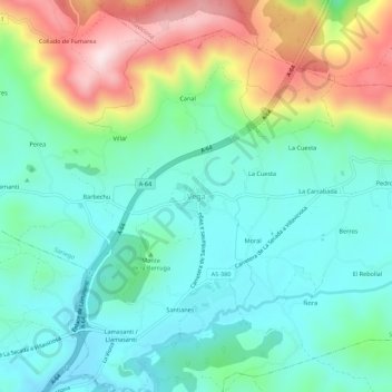 Carte topographique Vega, altitude, relief