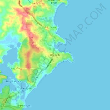 Carte topographique Ulladulla, altitude, relief