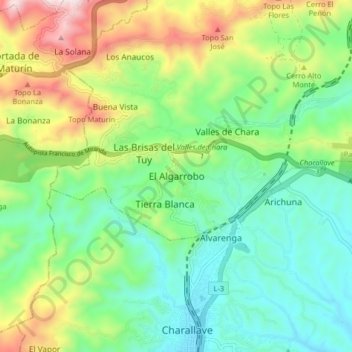 Carte topographique El Algarrobo, altitude, relief