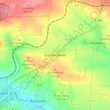 Carte topographique Gundersleben, altitude, relief