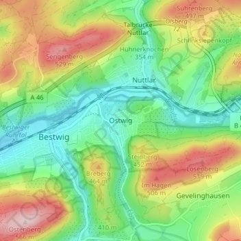 Carte topographique Ostwig, altitude, relief