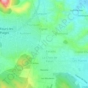 Carte topographique Bastian, altitude, relief