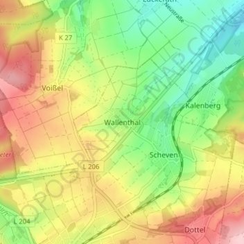 Carte topographique Wallenthal, altitude, relief