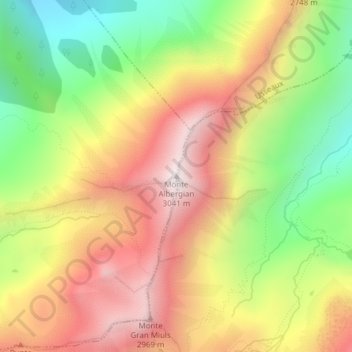 Carte topographique Monte Albergian, altitude, relief