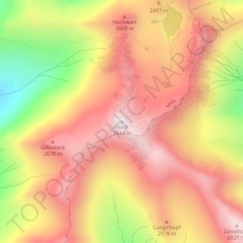 Carte topographique Pizol, altitude, relief
